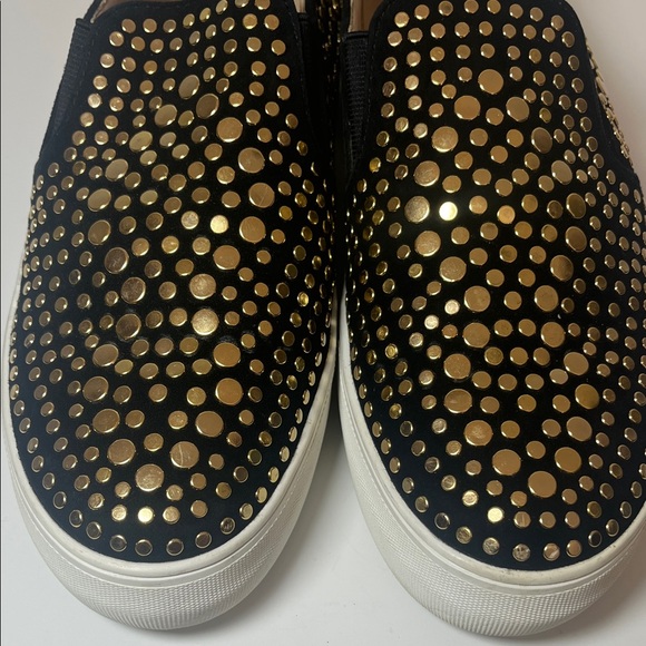Vince Camuto Kindra Black Suede and Gold Studded Women's Slip On Sneakers - Picture 11 of 12
